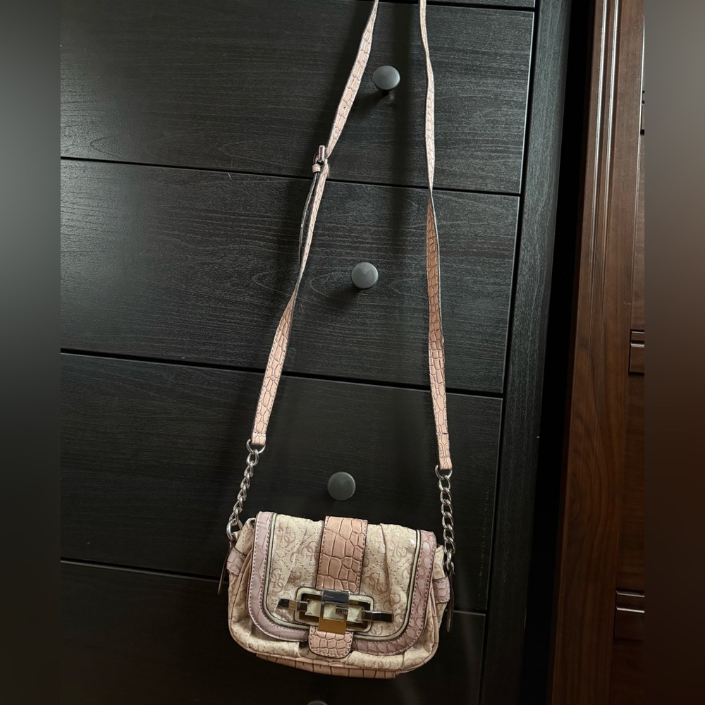 Guess Pink Croc-Embossed Crossbody Bag